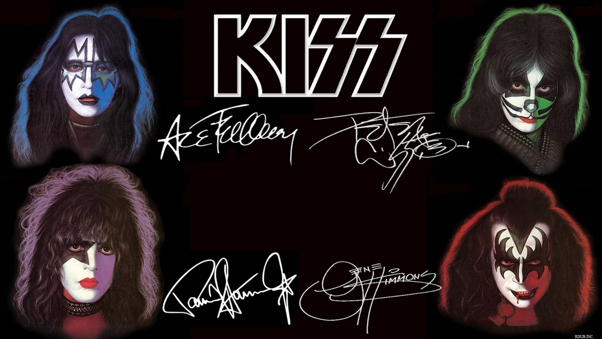 KISS band, four members, signature makeup, 2K Desktop Wallpaper