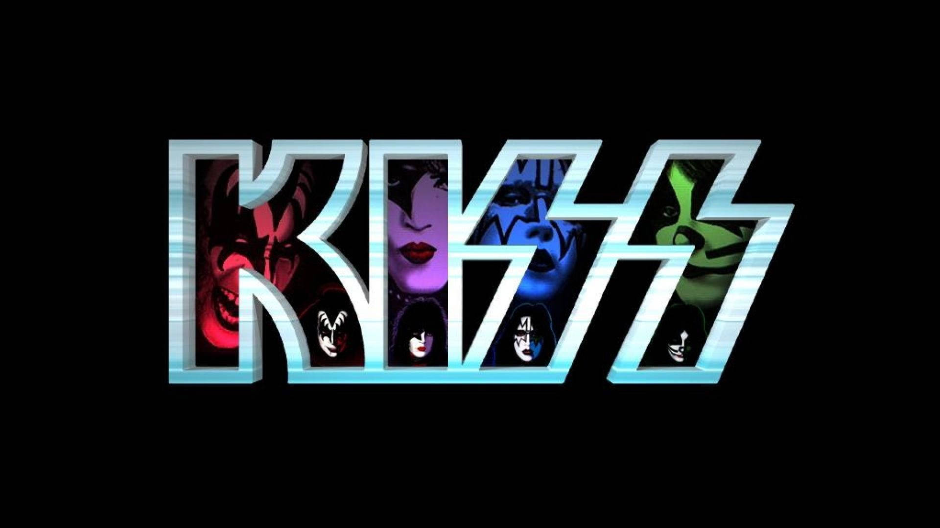 KISS band, KISS band logo, four members' faces, Full HD Desktop Wallpaper