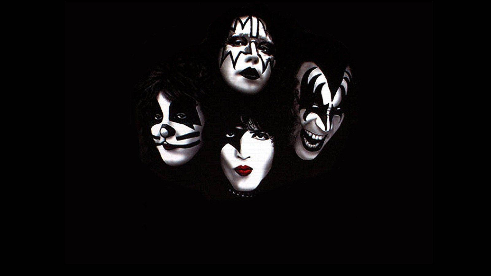 Kiss Band, black and white face paint, pitch-black background, HD Desktop Wallpaper