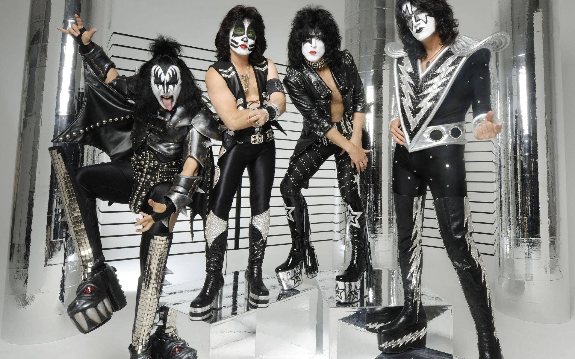 Kiss Band, black and silver costumes, signature face paint, Full HD Desktop Wallpaper