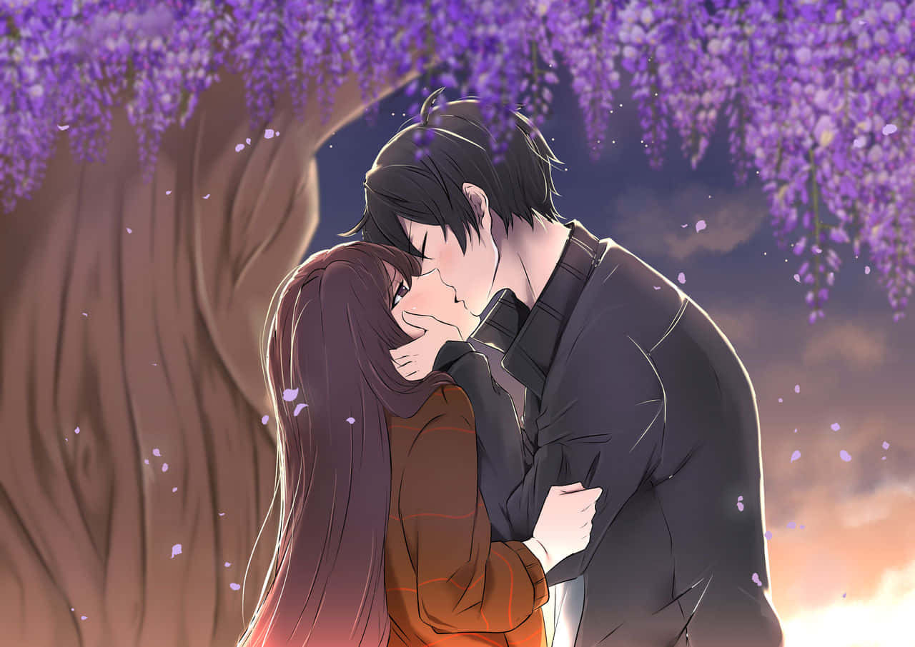 Kiss Cartoon, purple tree, wisteria, HD Desktop Wallpaper