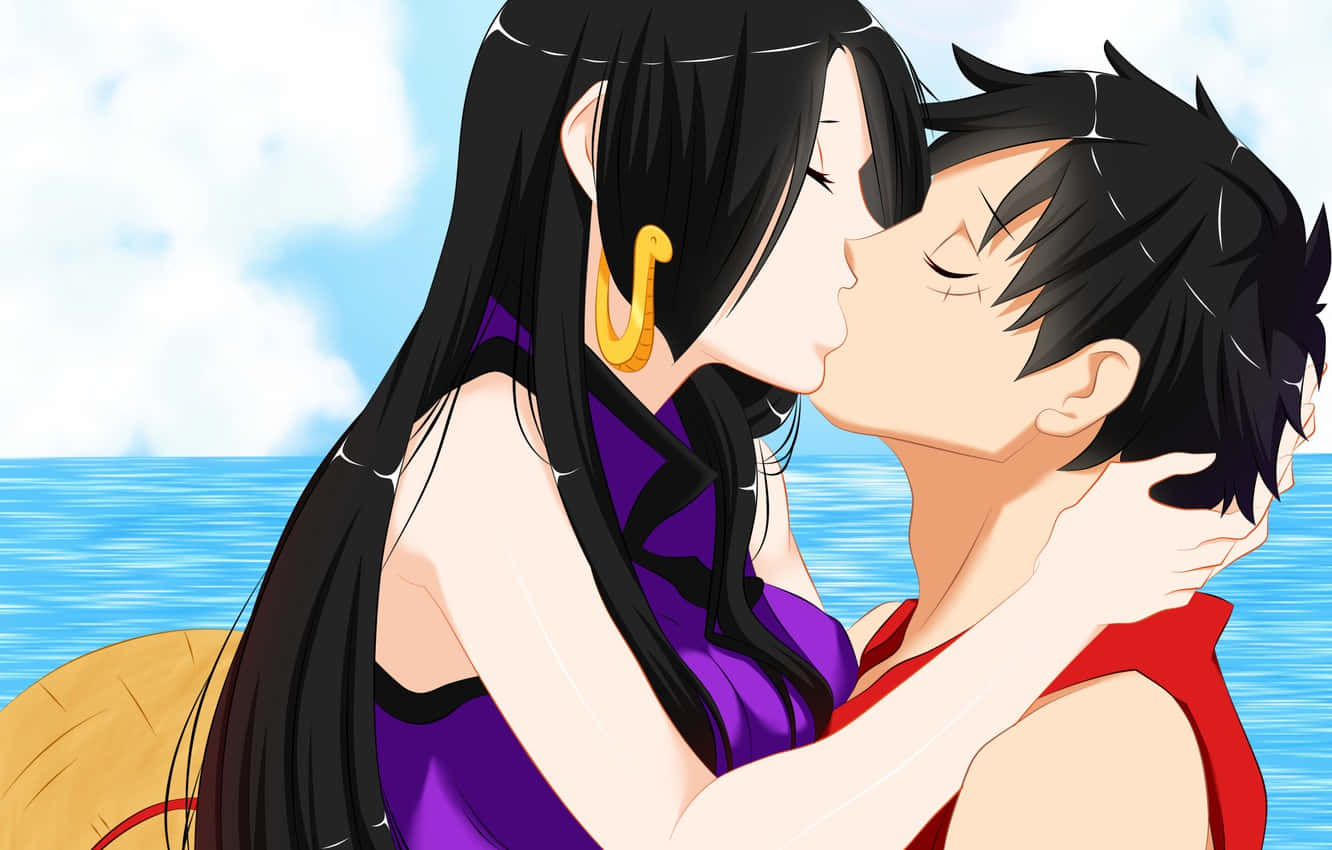 Kiss Cartoon, anime characters, sunny beach, HD Desktop Wallpaper