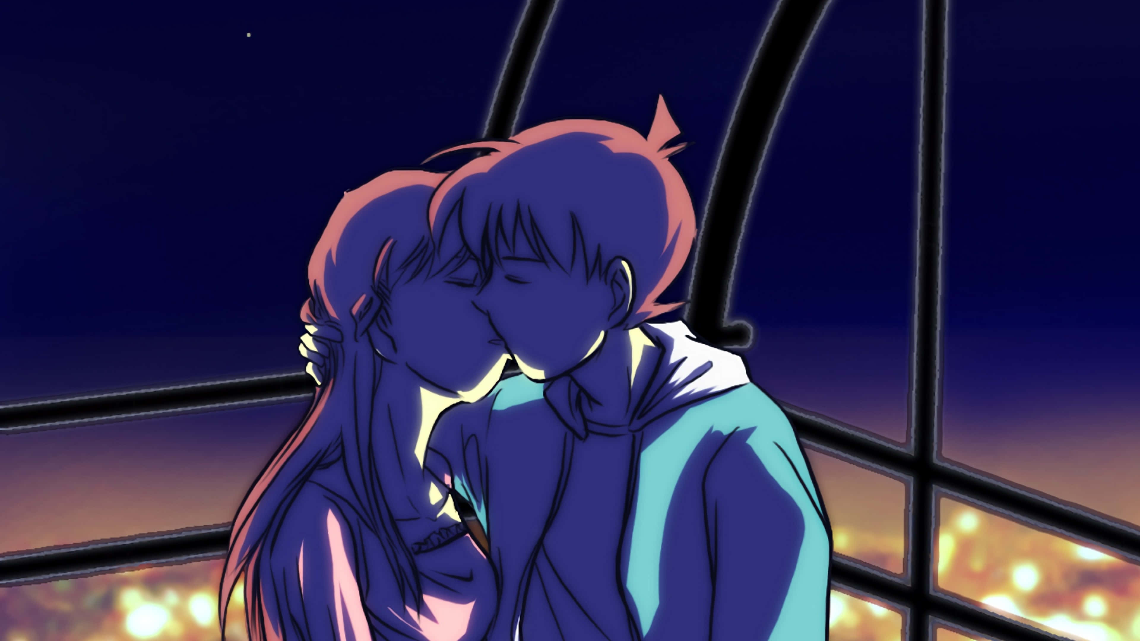 Kiss Cartoon, gondola, twilight cityscape, 4K Desktop Wallpaper