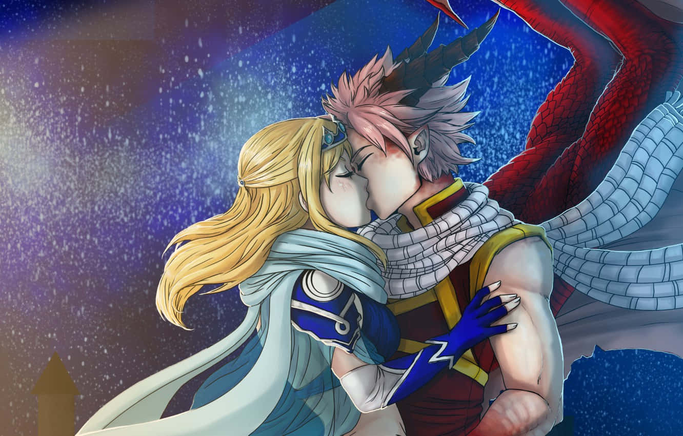 Kiss Cartoon, starry night sky, red dragon, HD Desktop Wallpaper