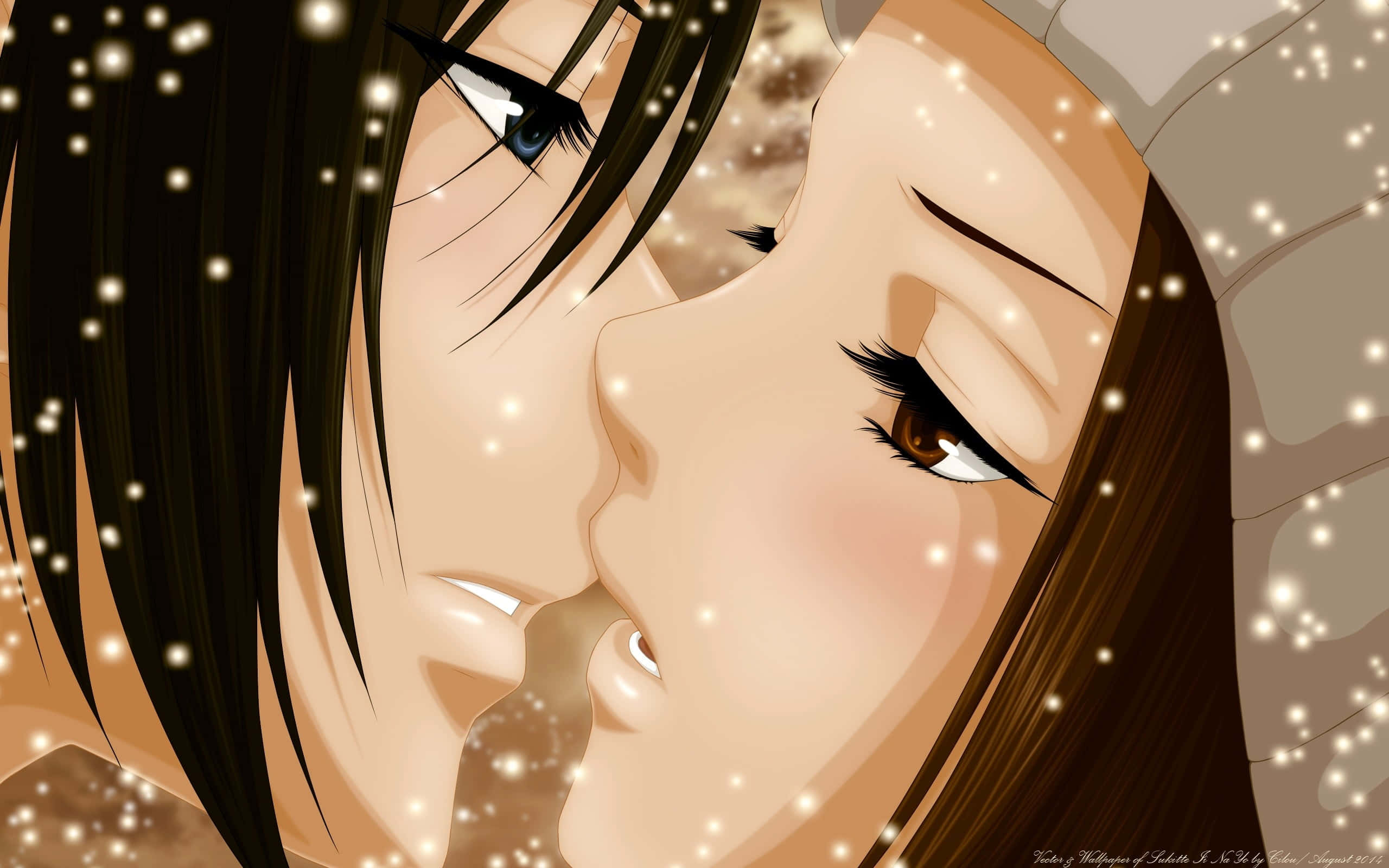 Kiss Cartoon, anime characters, intimate kiss, 2K Desktop Wallpaper