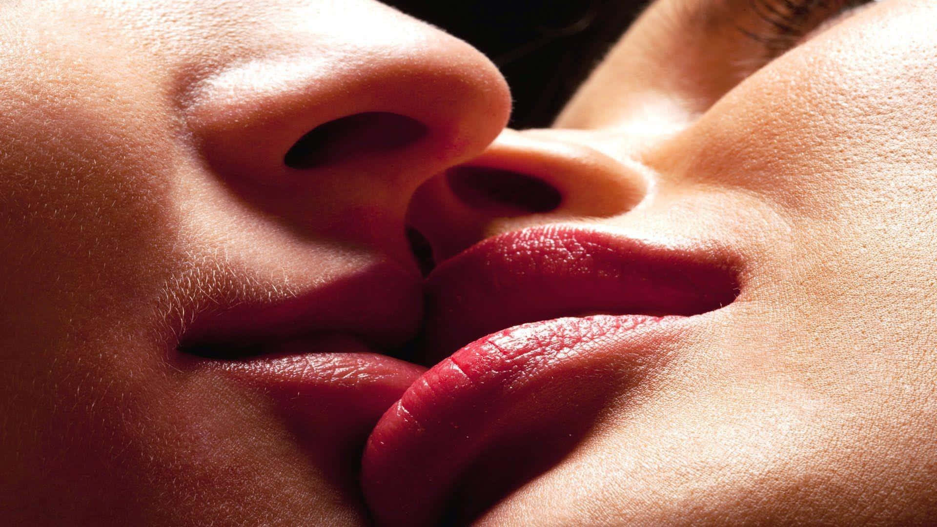 red kissing lips, intimate close-up, soft lighting, Full HD Desktop Wallpaper