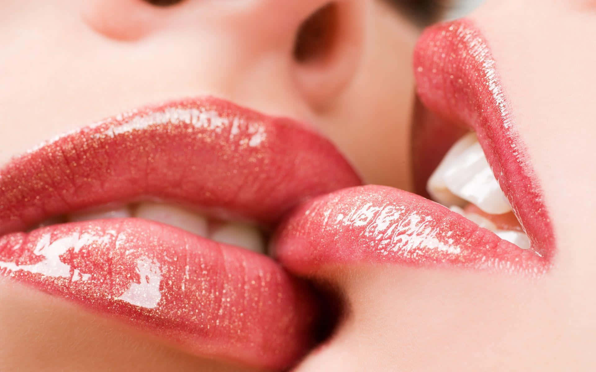 glossy red lips, glitter shimmer, parted teeth, Full HD Desktop Wallpaper