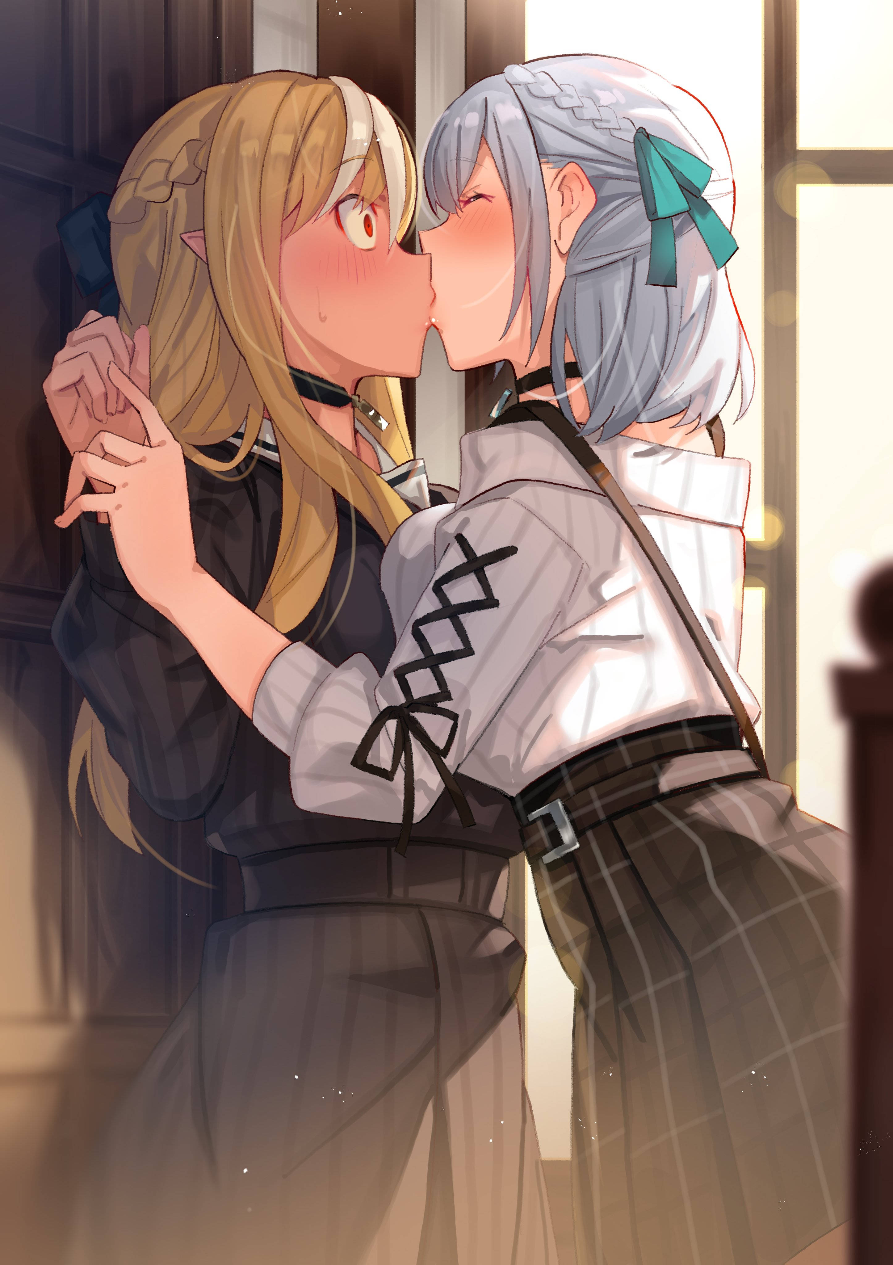 3rd gen hololive girls, school uniforms, tender kiss, 4K Phone Wallpaper