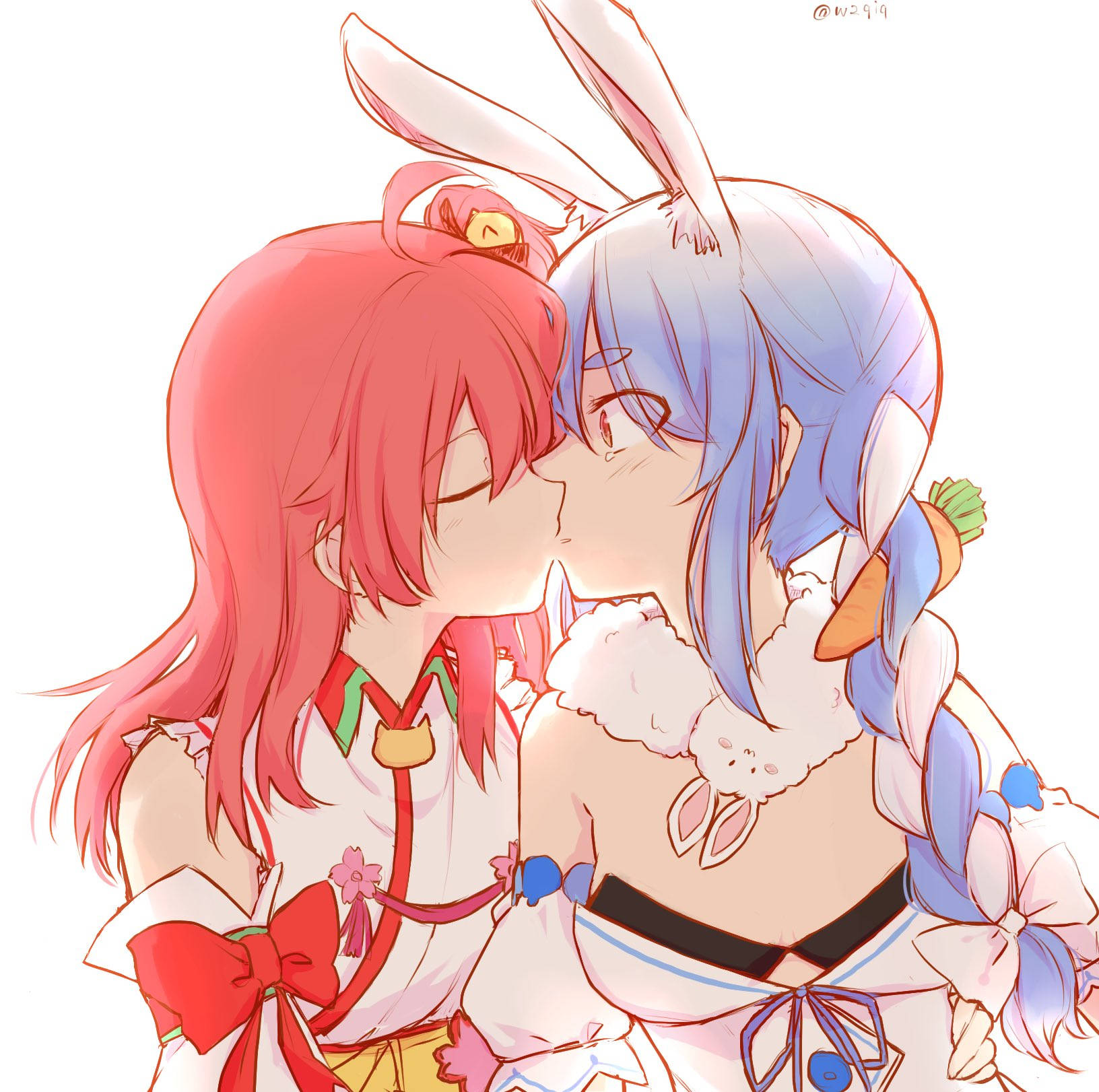 pekomiko, girls kissing, anime girls, HD Desktop Wallpaper