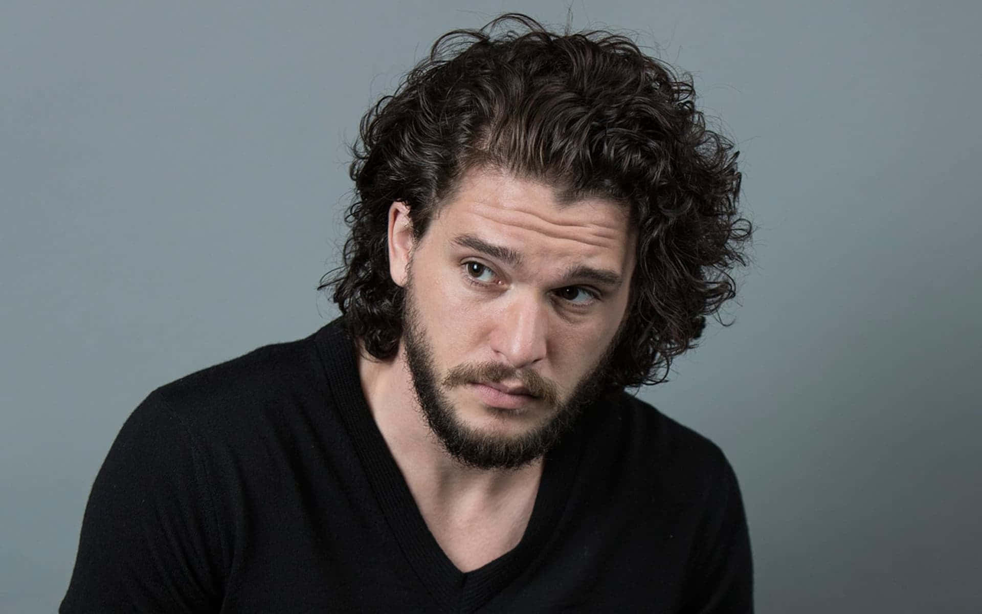 Kit Harington, dark curly hair, beard, Full HD Desktop Wallpaper