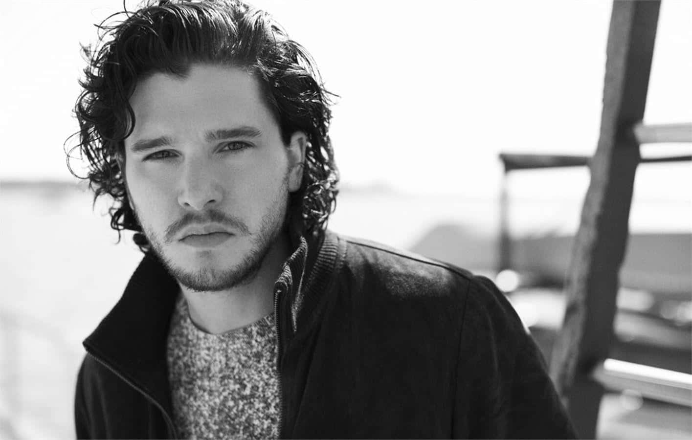 Kit Harington, black and white portrait, curly hair, HD Desktop Wallpaper