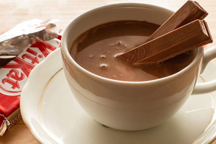 Kit Kat, hot chocolate, white ceramic mug, SD Desktop Wallpaper