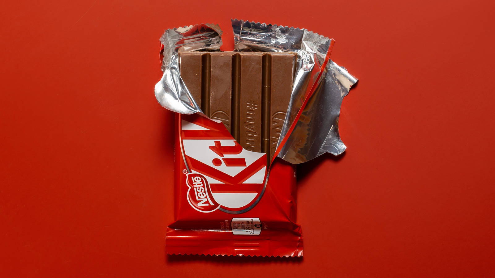 Kit Kat, torn silver foil, vibrant red background, HD Desktop Wallpaper