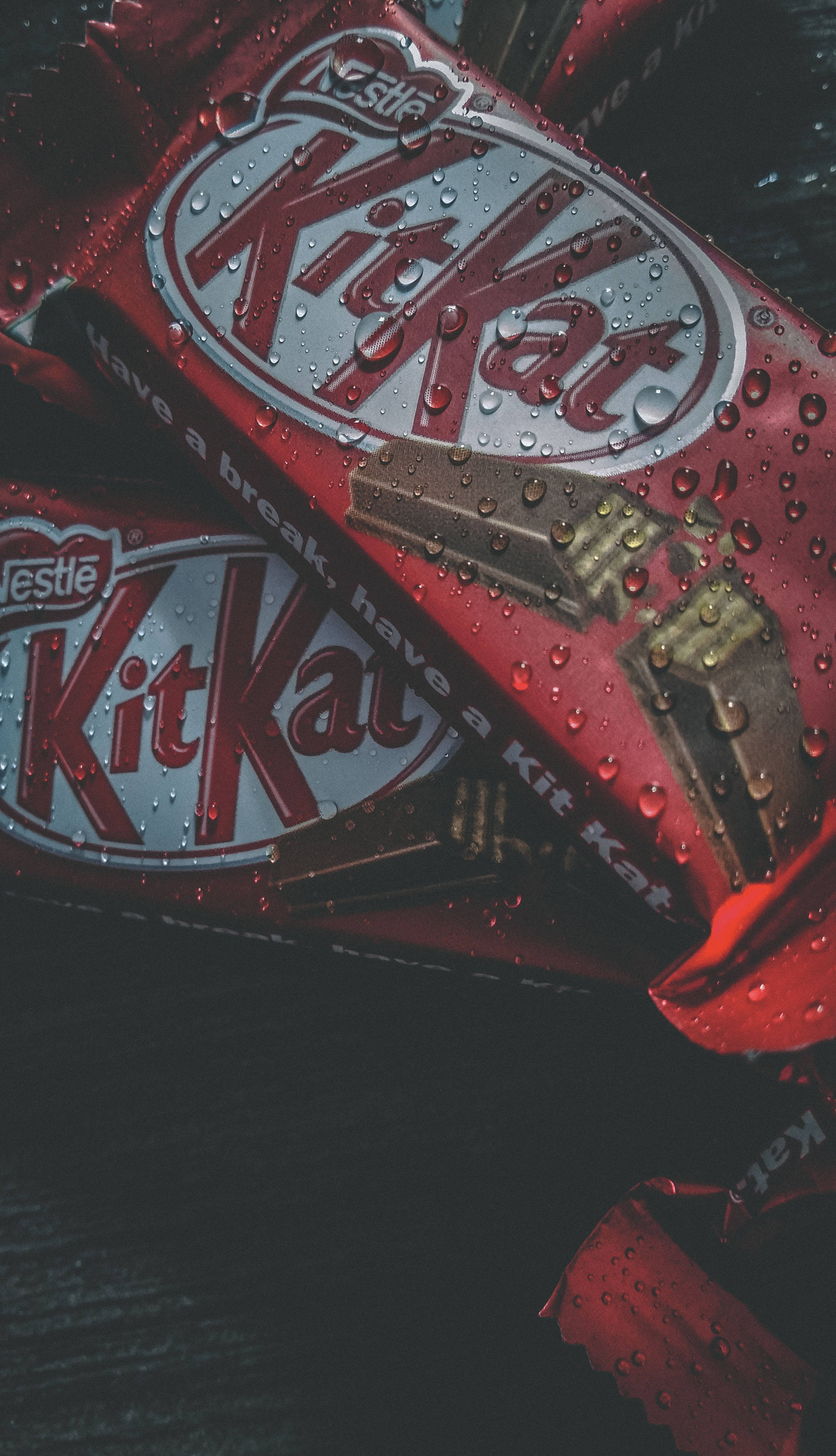 Kit Kat, red KitKat, water droplets, 4K Phone Wallpaper