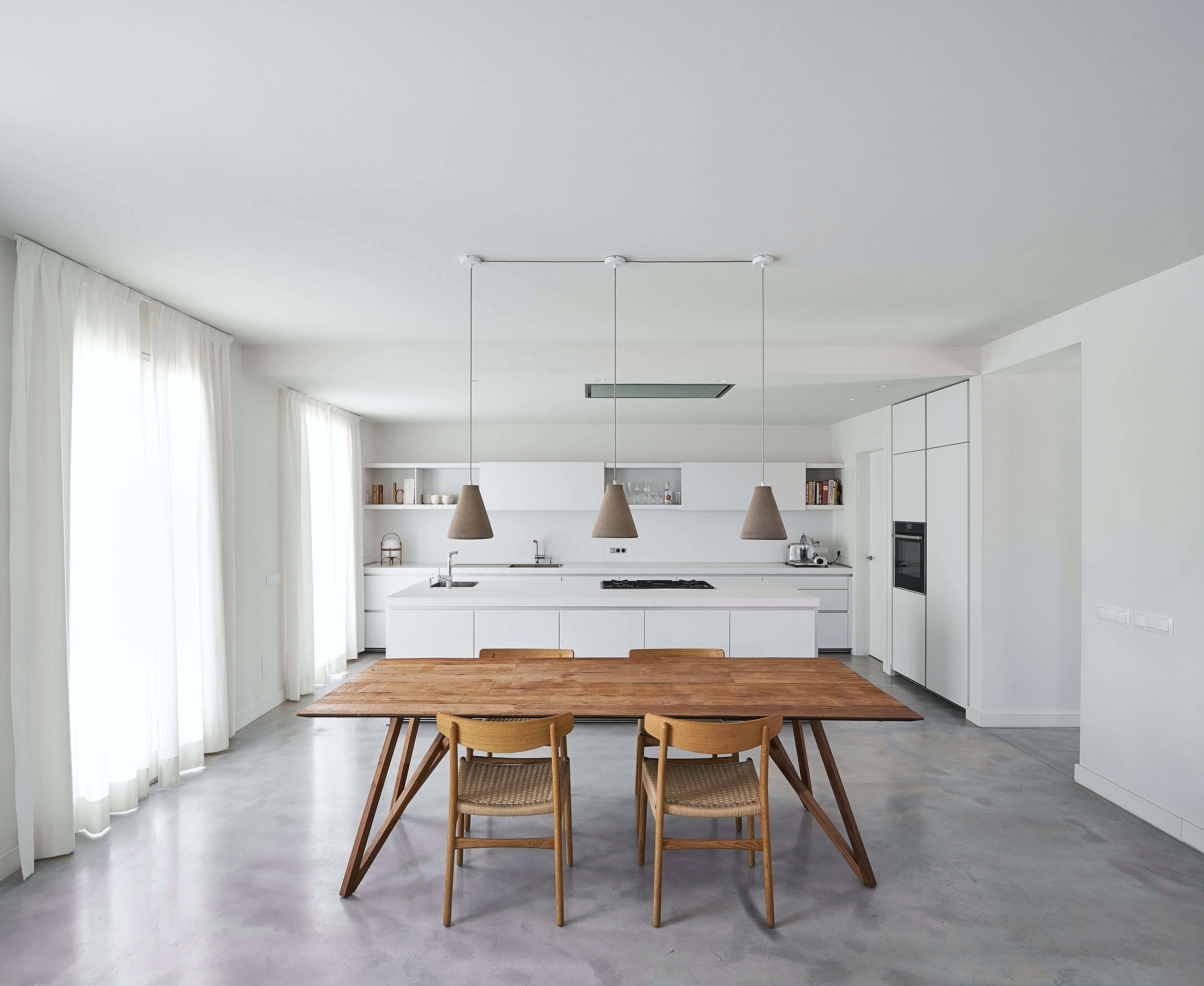 spacious kitchen interior, modern and spacious kitchen interior, minimalist white kitchen, 4K Desktop Wallpaper