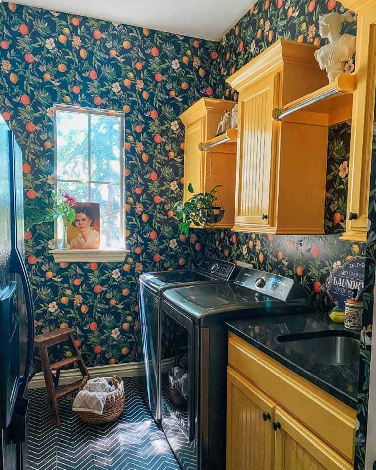 window, kitchen, dark floral wallpaper, SD Phone Wallpaper