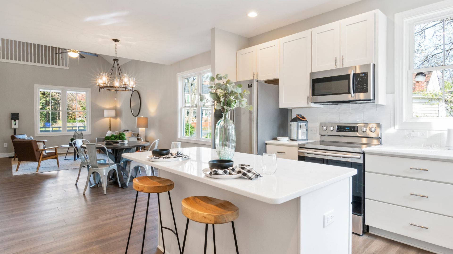 modern kitchen, white cabinetry, stainless steel appliances, Full HD Desktop Wallpaper