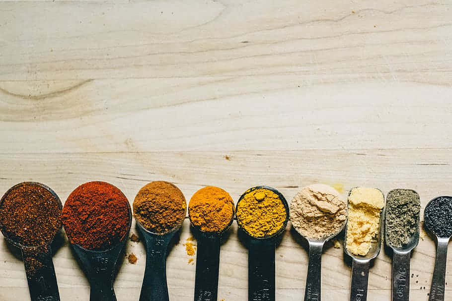 teaspoon, measuring spoons, colorful spices, SD Desktop Wallpaper