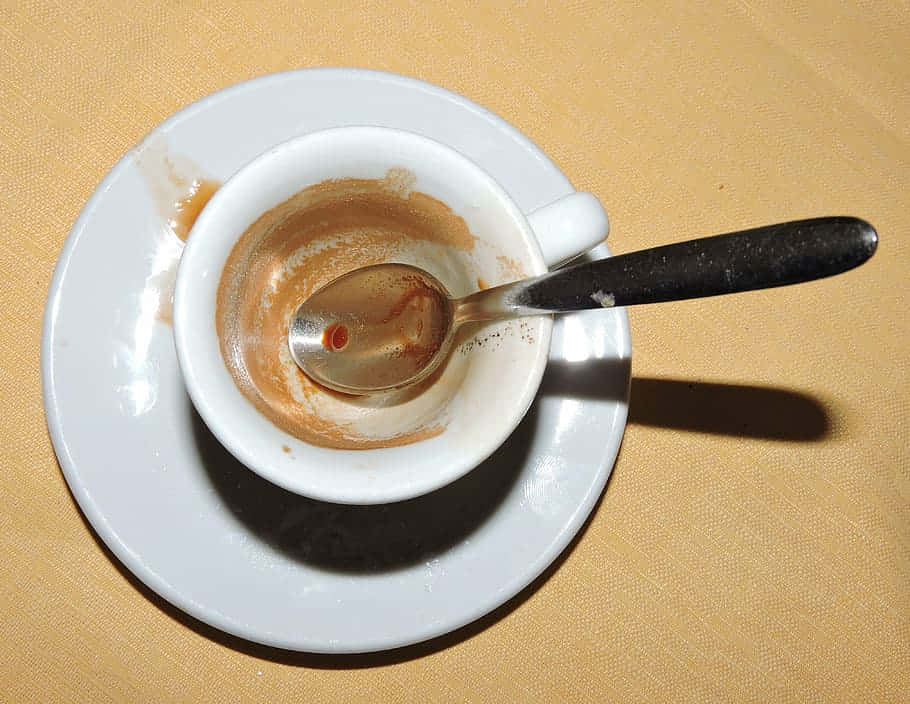 empty white espresso cup, spoon, saucer, SD Desktop Wallpaper