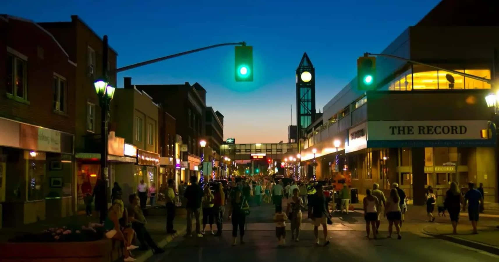 Kitchener, downtown street, twilight, HD Desktop Wallpaper