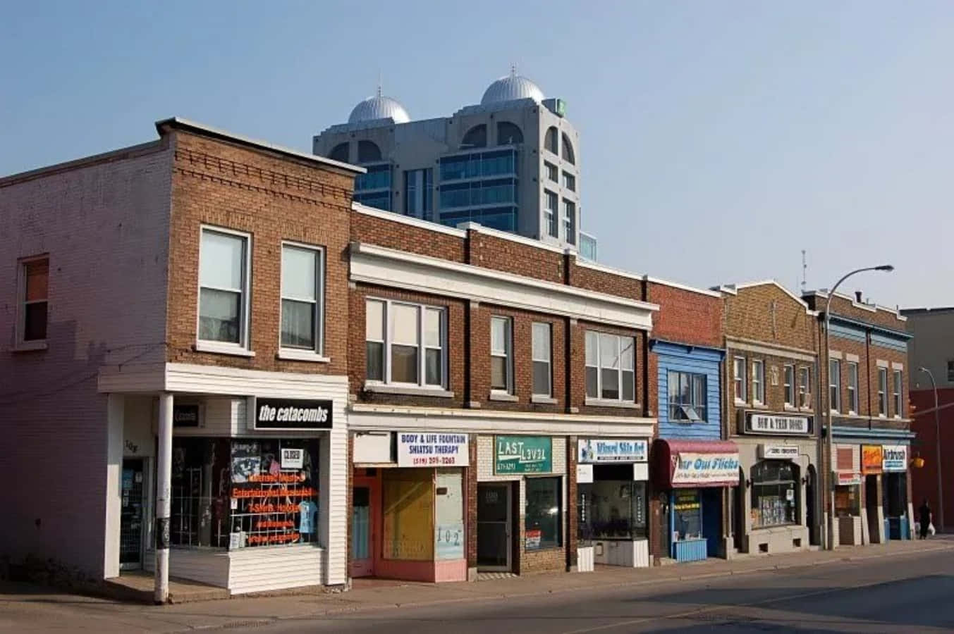 Kitchener, downtown street view, colorful brick storefronts, HD Desktop Wallpaper