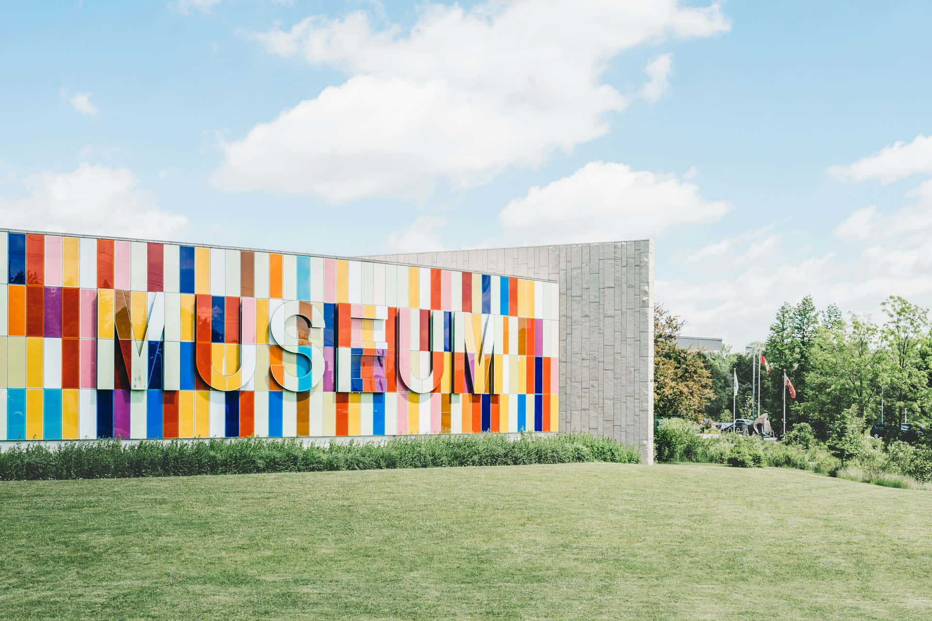 Kitchener, museum, vibrant multicolored striped facade, Full HD Desktop Wallpaper