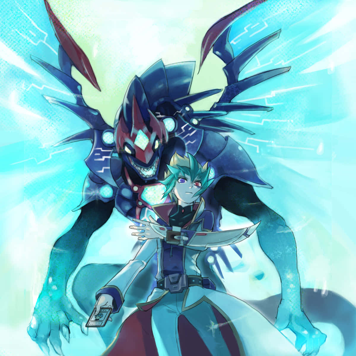 Kite Tenjo, teal-haired anime boy, dark blue dragon, SD Desktop Wallpaper