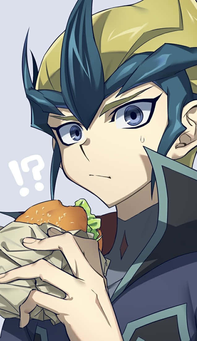 Kite Tenjo, spiky blue and yellow hair, wrapped burger, SD Phone Wallpaper