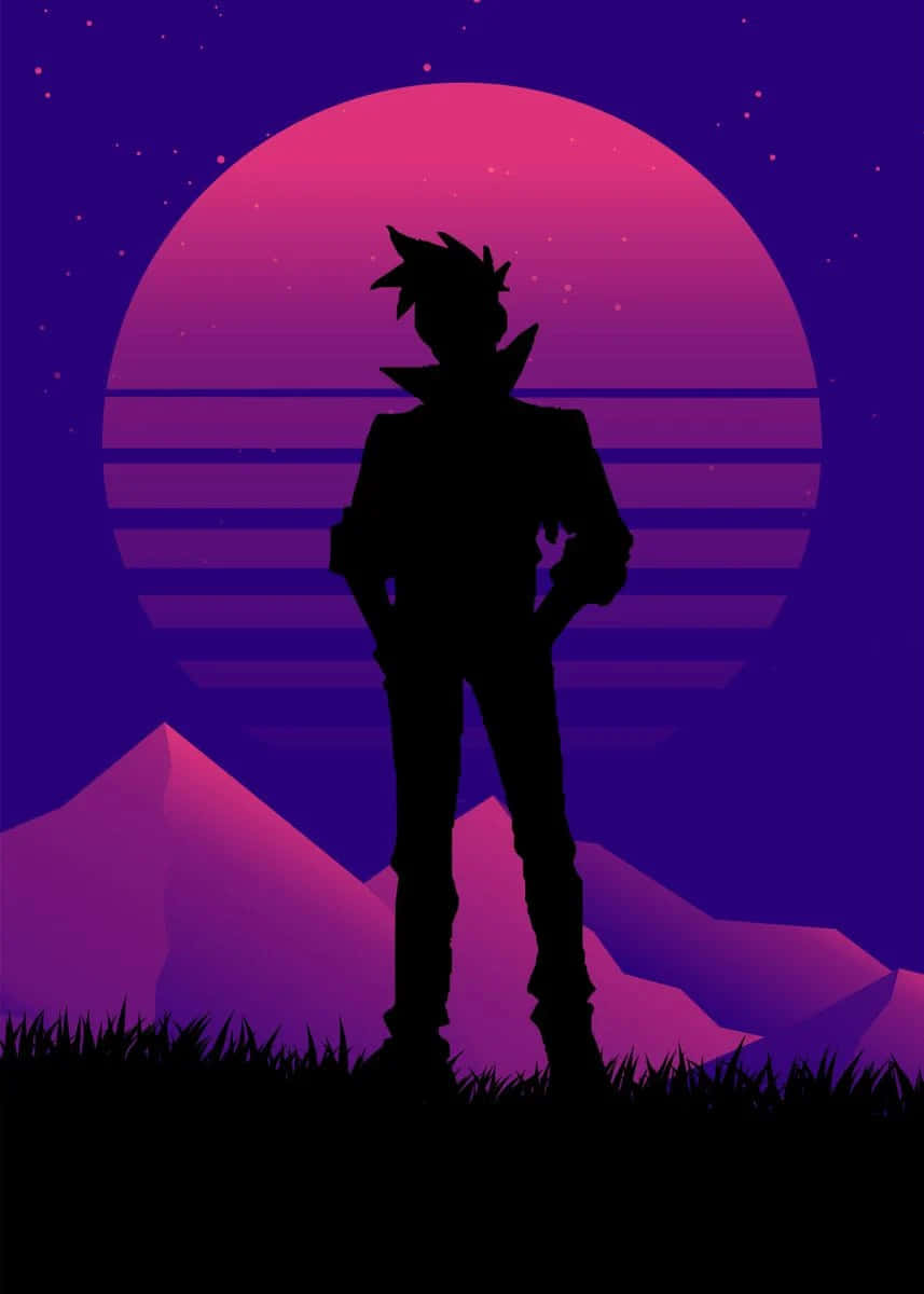 Kittan Bachika, glowing pink and purple sunset, stylized mountains, SD Phone Wallpaper