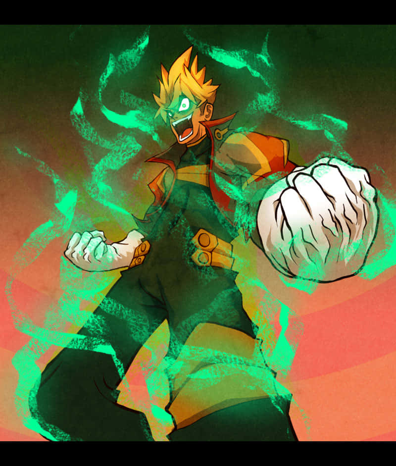 Kittan Bachika, spiky-haired anime character, glowing green energy, SD Phone Wallpaper