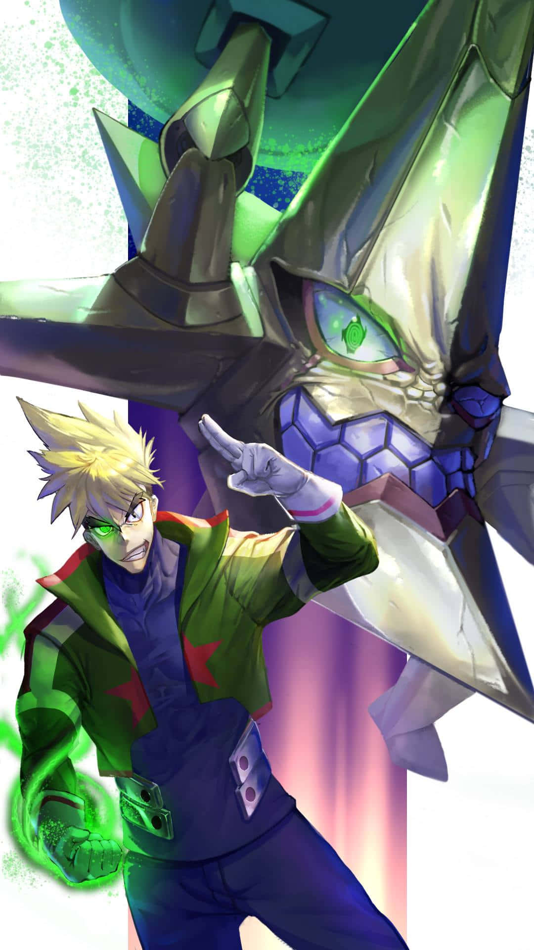 Kittan Bachika, spiky-haired anime boy, green jacket, Full HD Phone Wallpaper