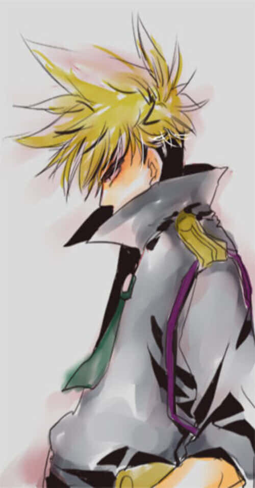 Kittan Bachika, spiky-haired anime character, grey jacket, SD Phone Wallpaper
