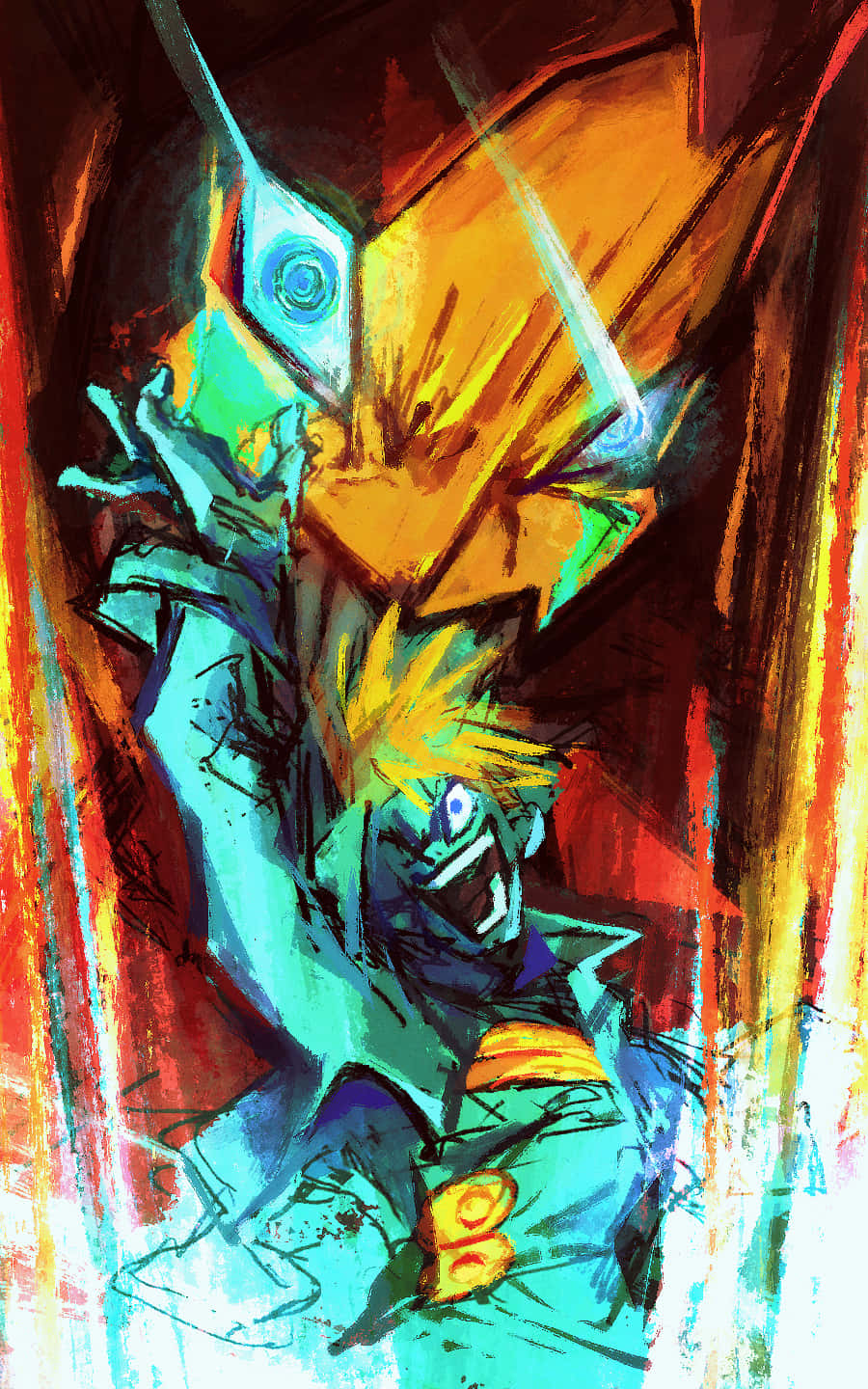 Kittan Bachika, spiky yellow hair, glowing eyes, HD Phone Wallpaper