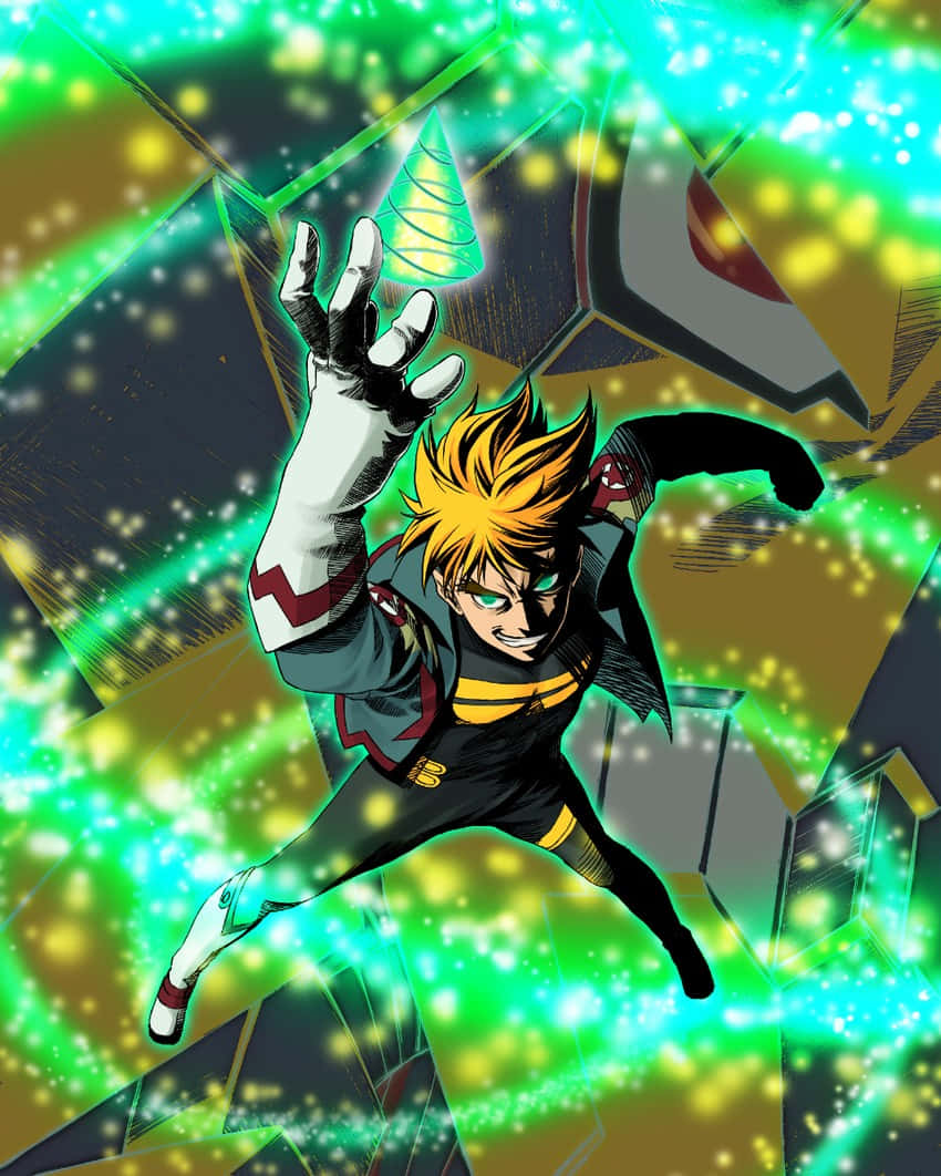 Kittan Bachika, spiky blonde hair, glowing green eyes, SD Phone Wallpaper
