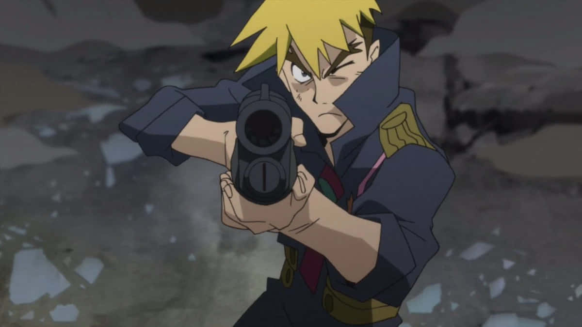 Kittan Bachika, spiky blonde hair, pistol, SD Desktop Wallpaper