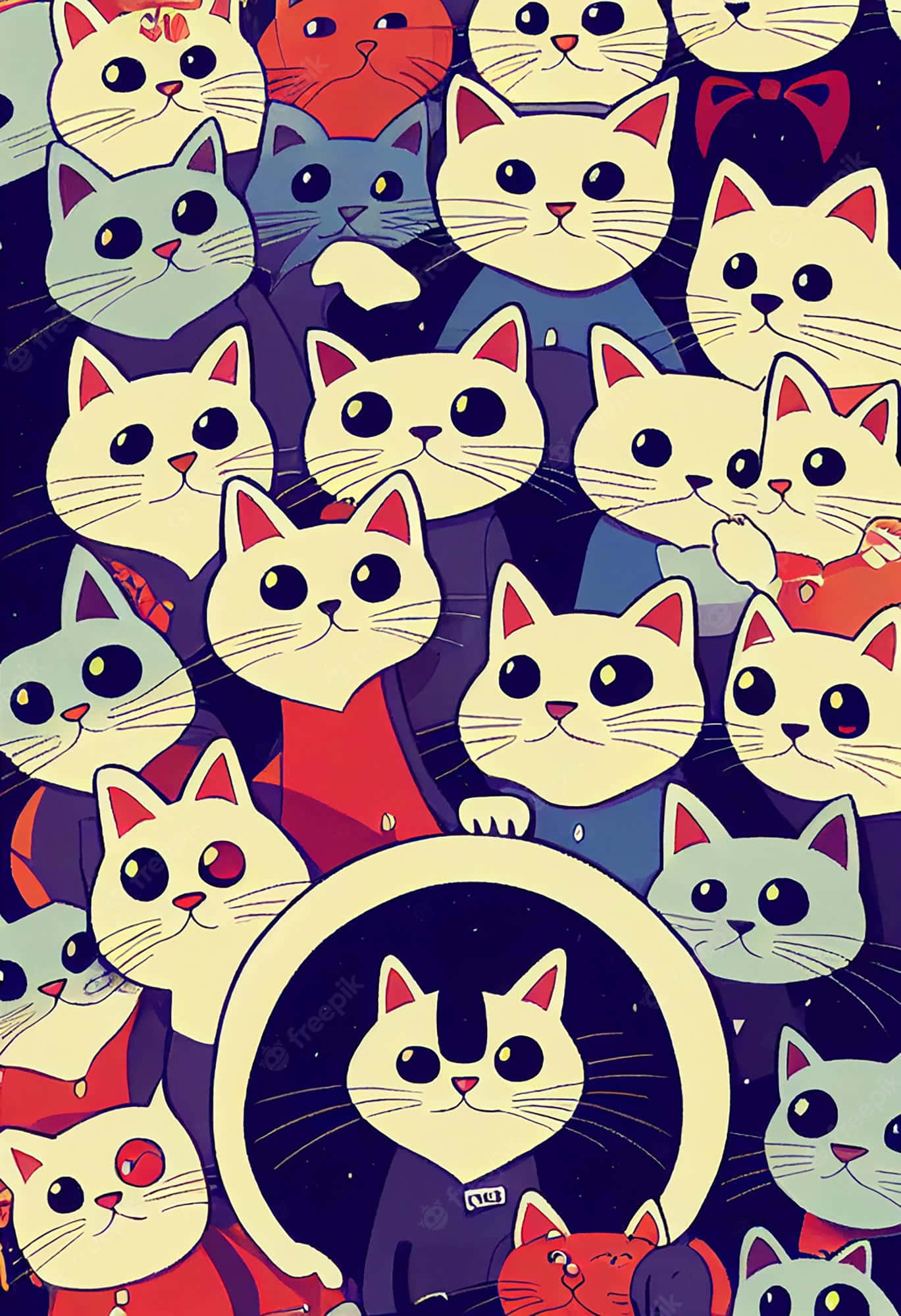 cute kitties, stylized cats, colorful outfits, Full HD Phone Wallpaper