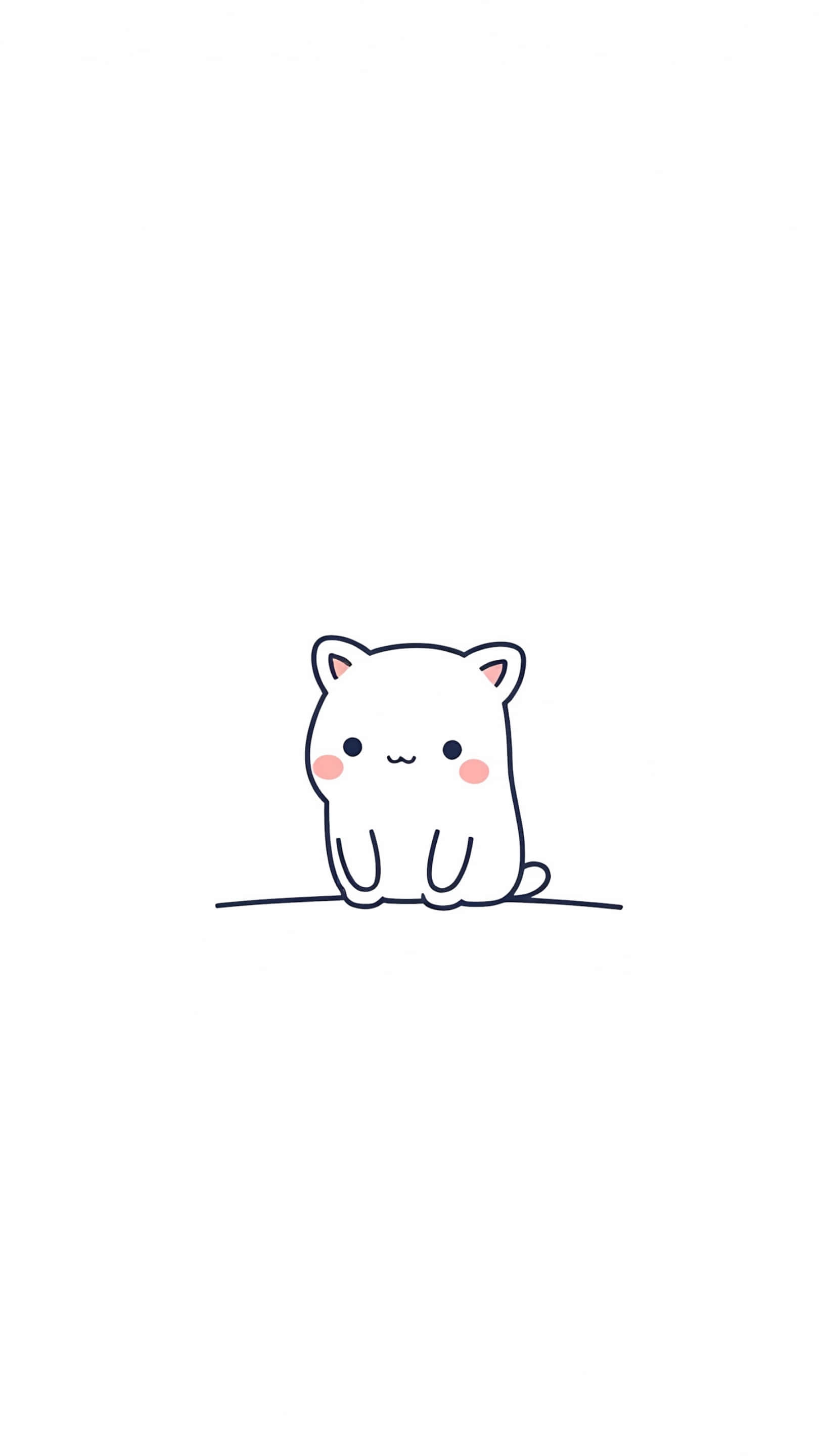 minimalist cartoon cat, pink cheeks, thin line, 2K Phone Wallpaper