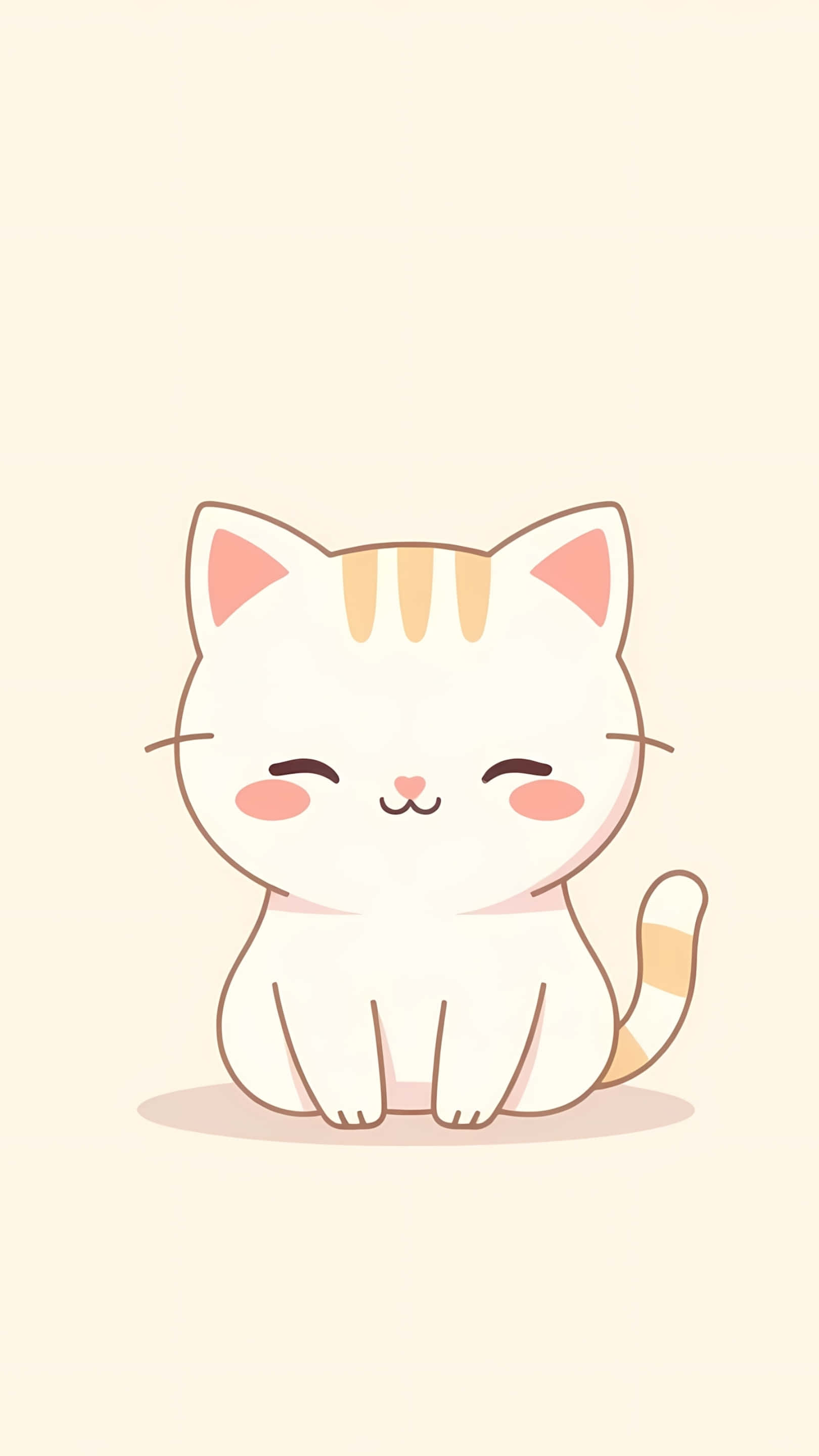 cute minimalist cartoon cat, closed eyes, pink cheeks, 2K Phone Wallpaper