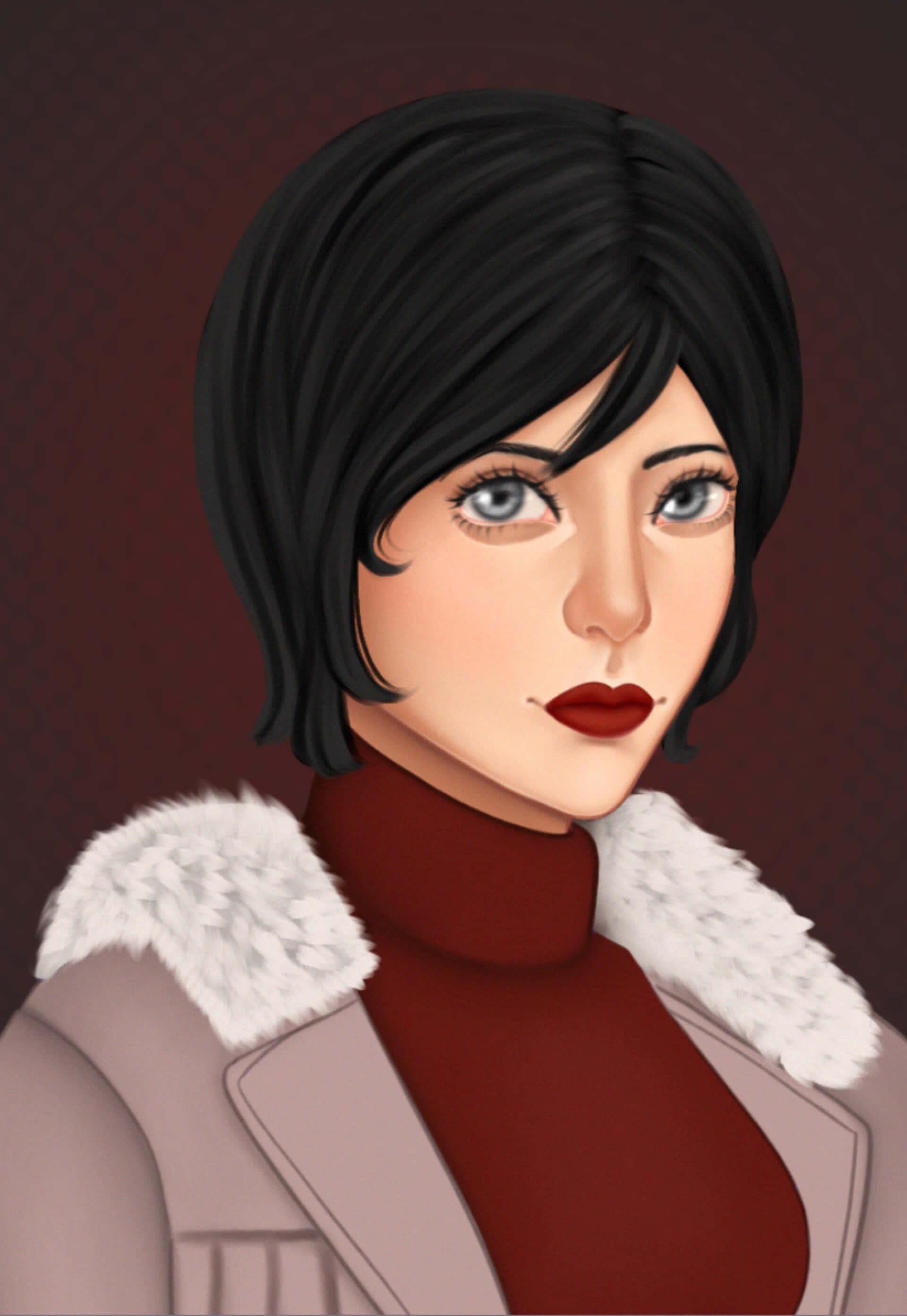 Kiyomi Takada, short black hair, red lips, 2K Phone Wallpaper