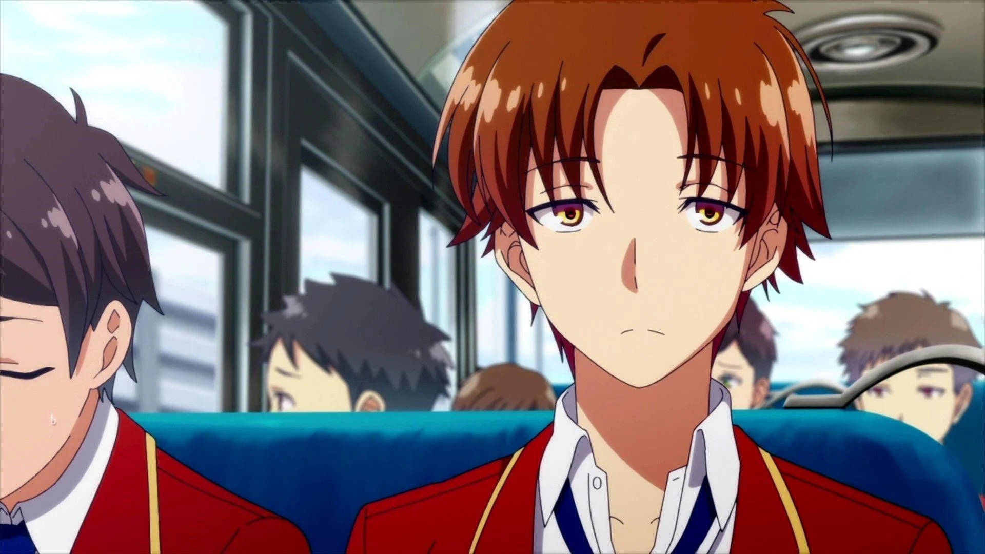 Kiyotaka Ayanokoji, school bus, red school uniform, Full HD Desktop Wallpaper