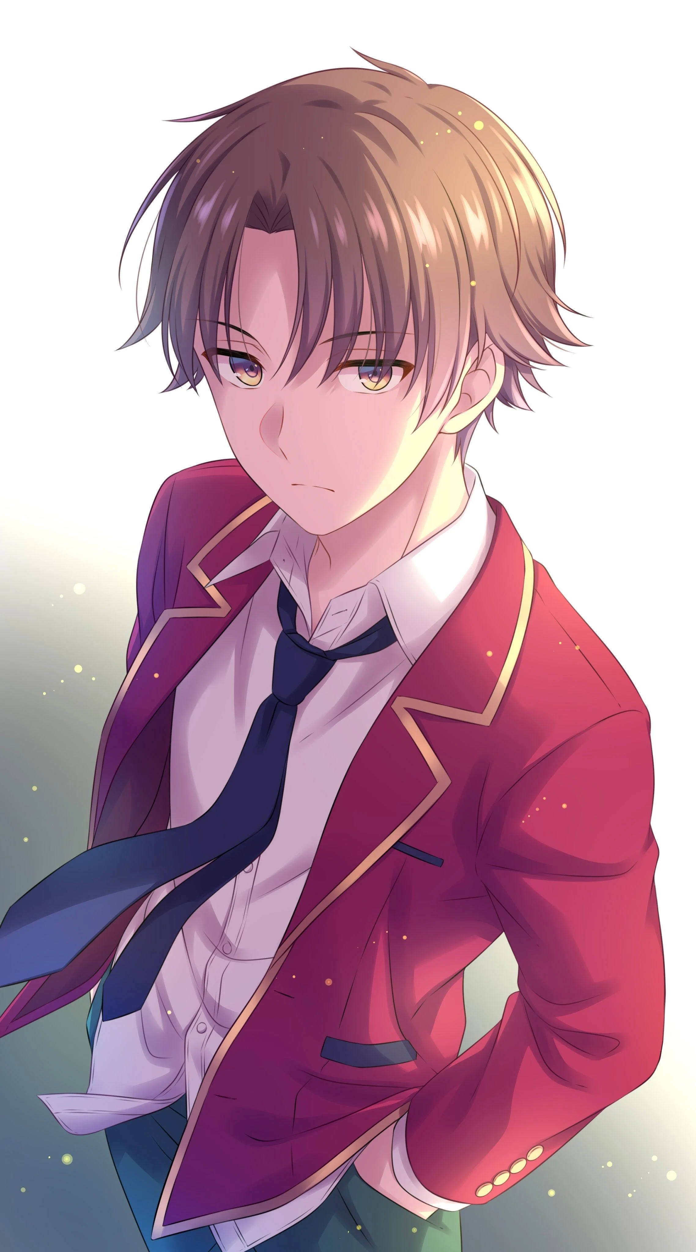 Kiyotaka Ayanokoji, brown hair, golden eyes, 4K Phone Wallpaper