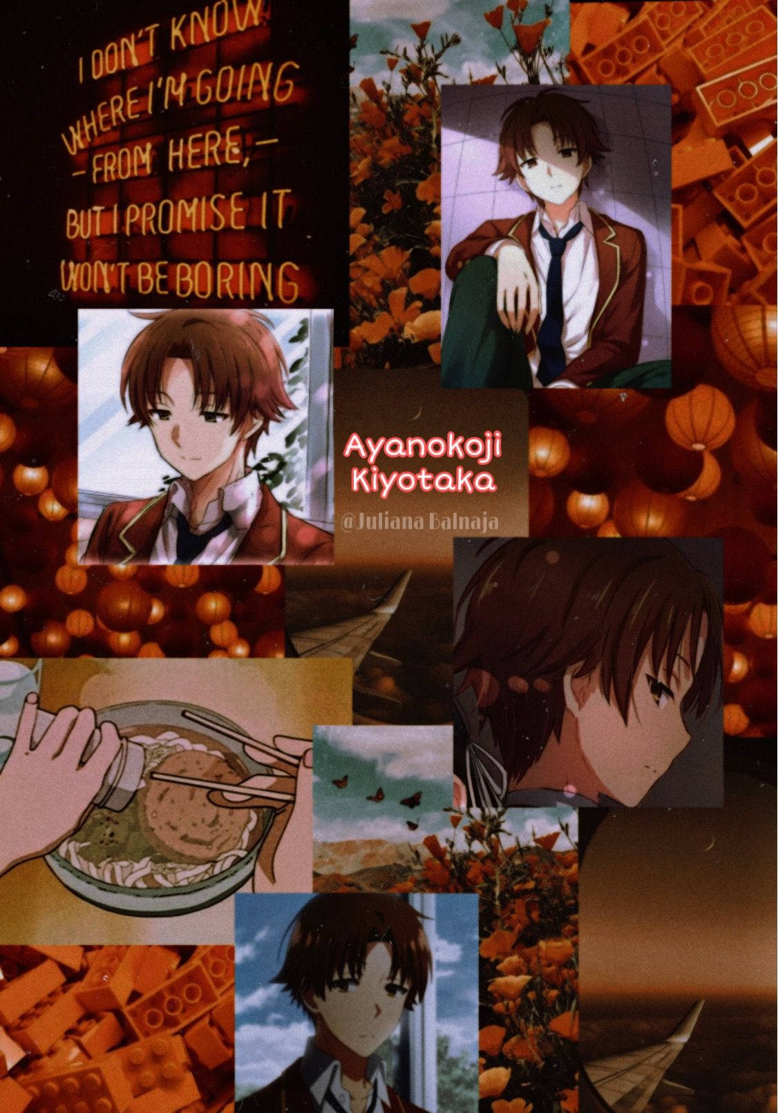 Kiyotaka Ayanokoji, anime collage, orange floral background, HD Phone Wallpaper