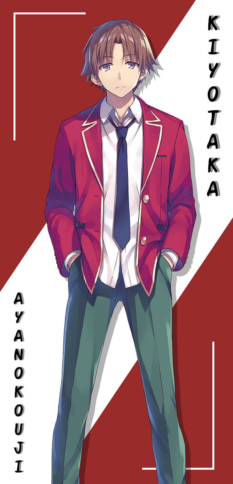 Kiyotaka Ayanokoji, red blazer, green pants, HD Phone Wallpaper