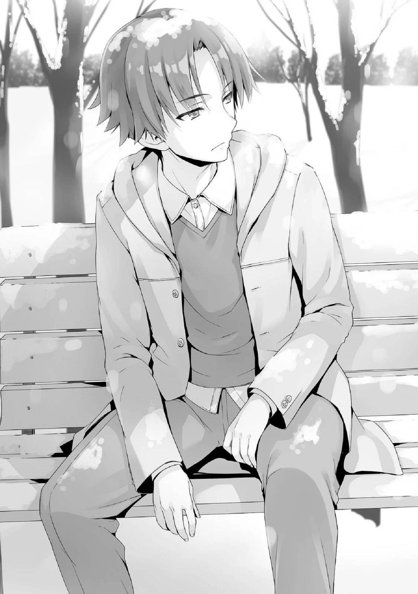 Kiyotaka Ayanokoji, wooden bench, snow-dusted park bench, Full HD Phone Wallpaper