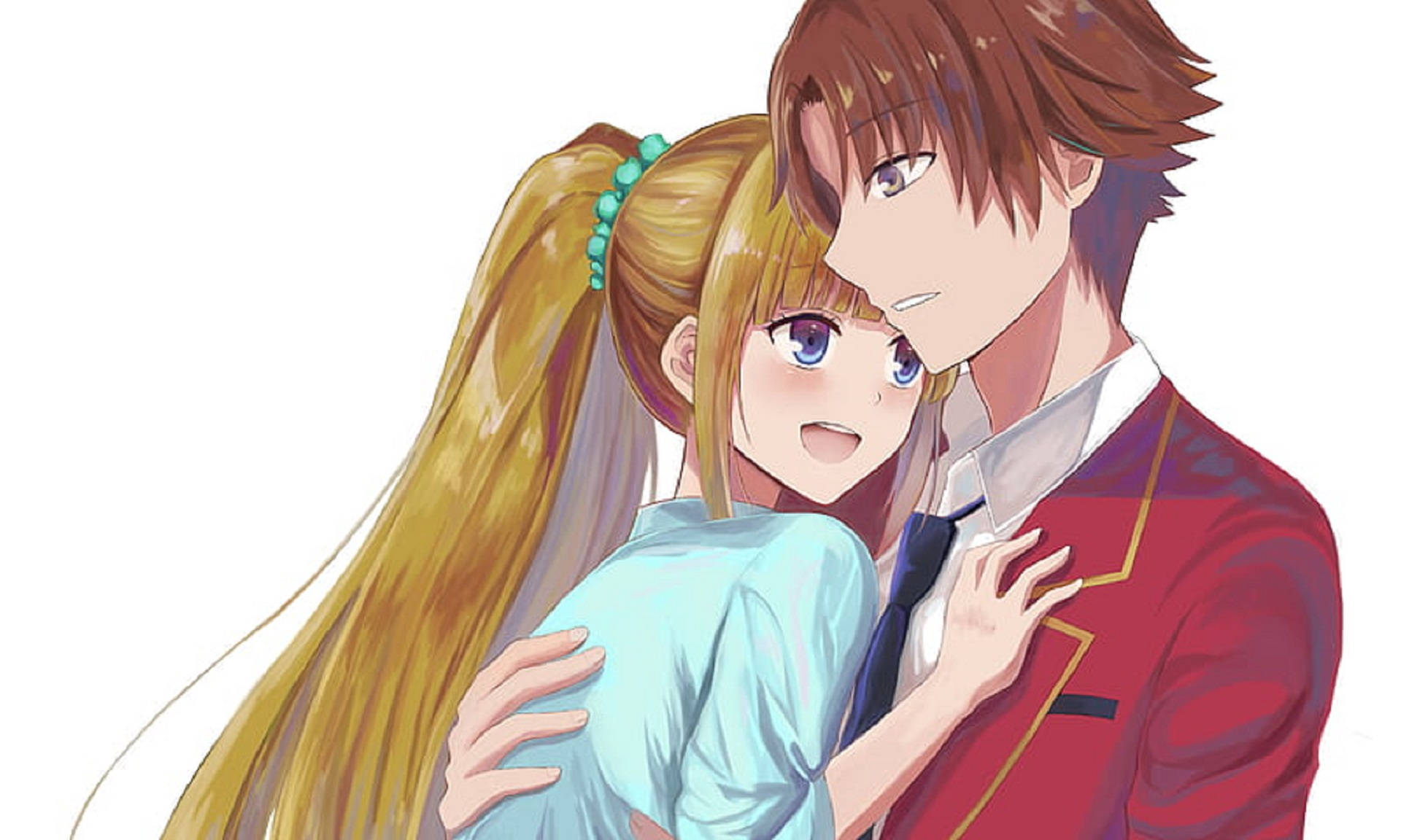 Kiyotaka Ayanokoji, blonde ponytail, red blazer, Full HD Desktop Wallpaper