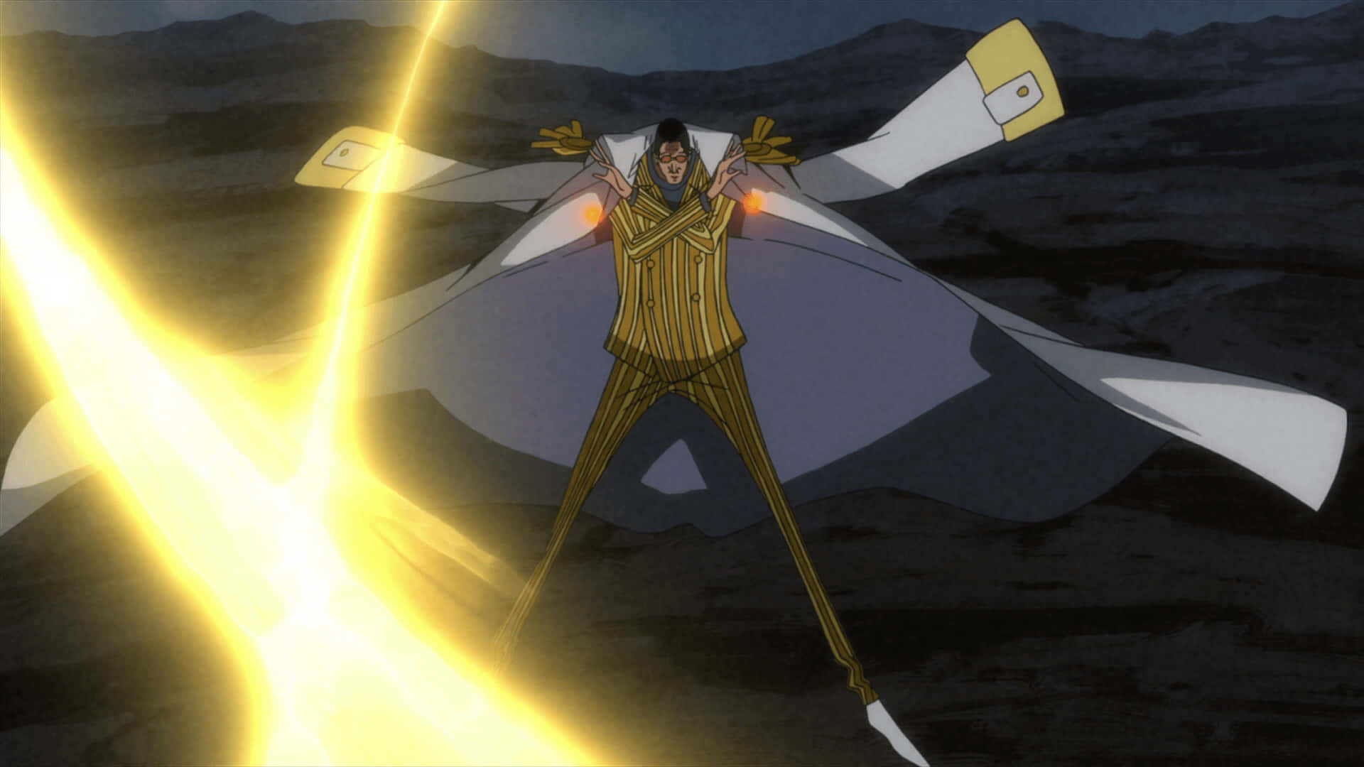 Kizaru, gold and white coat, blazing yellow energy attack, Full HD Desktop Wallpaper