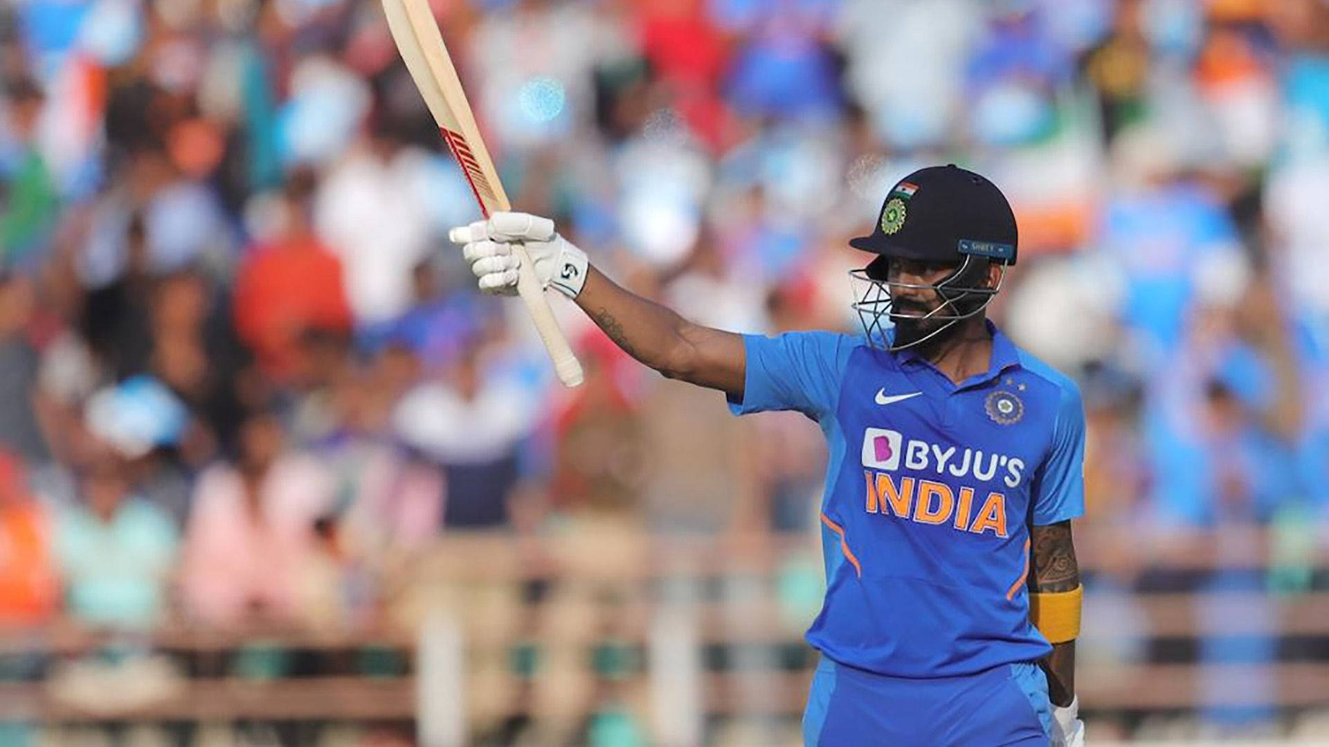 KL Rahul, blue jersey, bat, Full HD Desktop Wallpaper