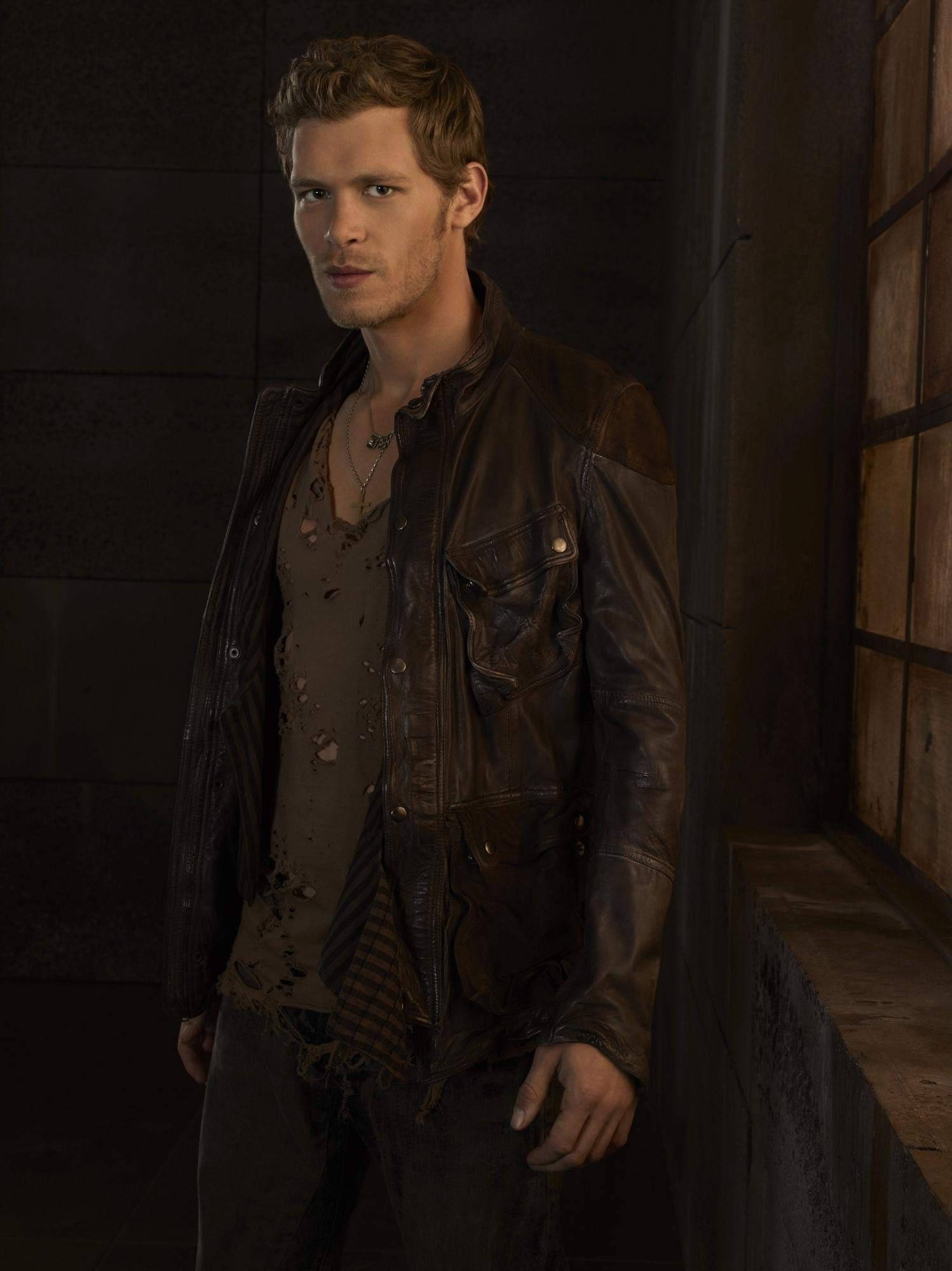 Klaus Mikaelson, ripped shirt, worn leather jacket, Full HD Phone Wallpaper