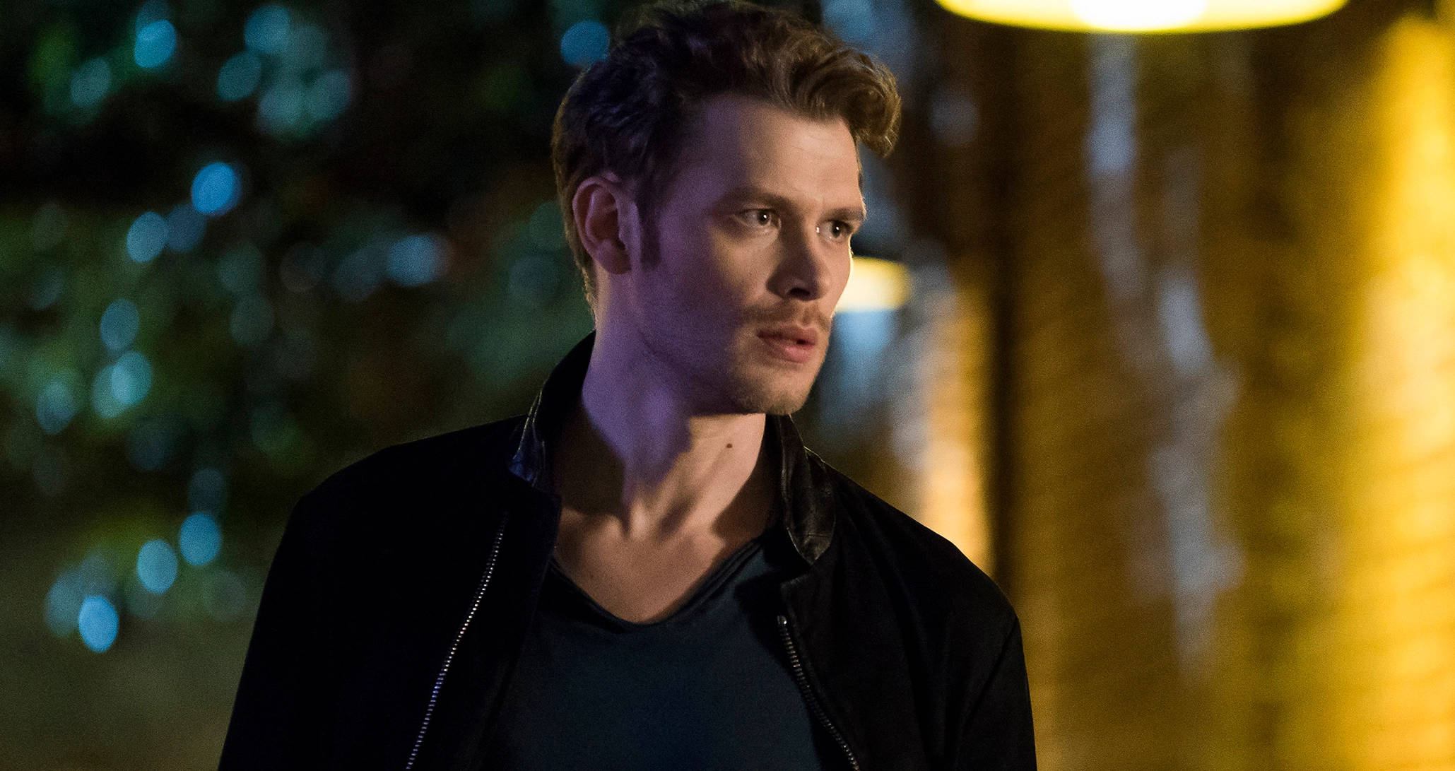 Klaus Mikaelson, black jacket, dimly lit night, Full HD Desktop Wallpaper
