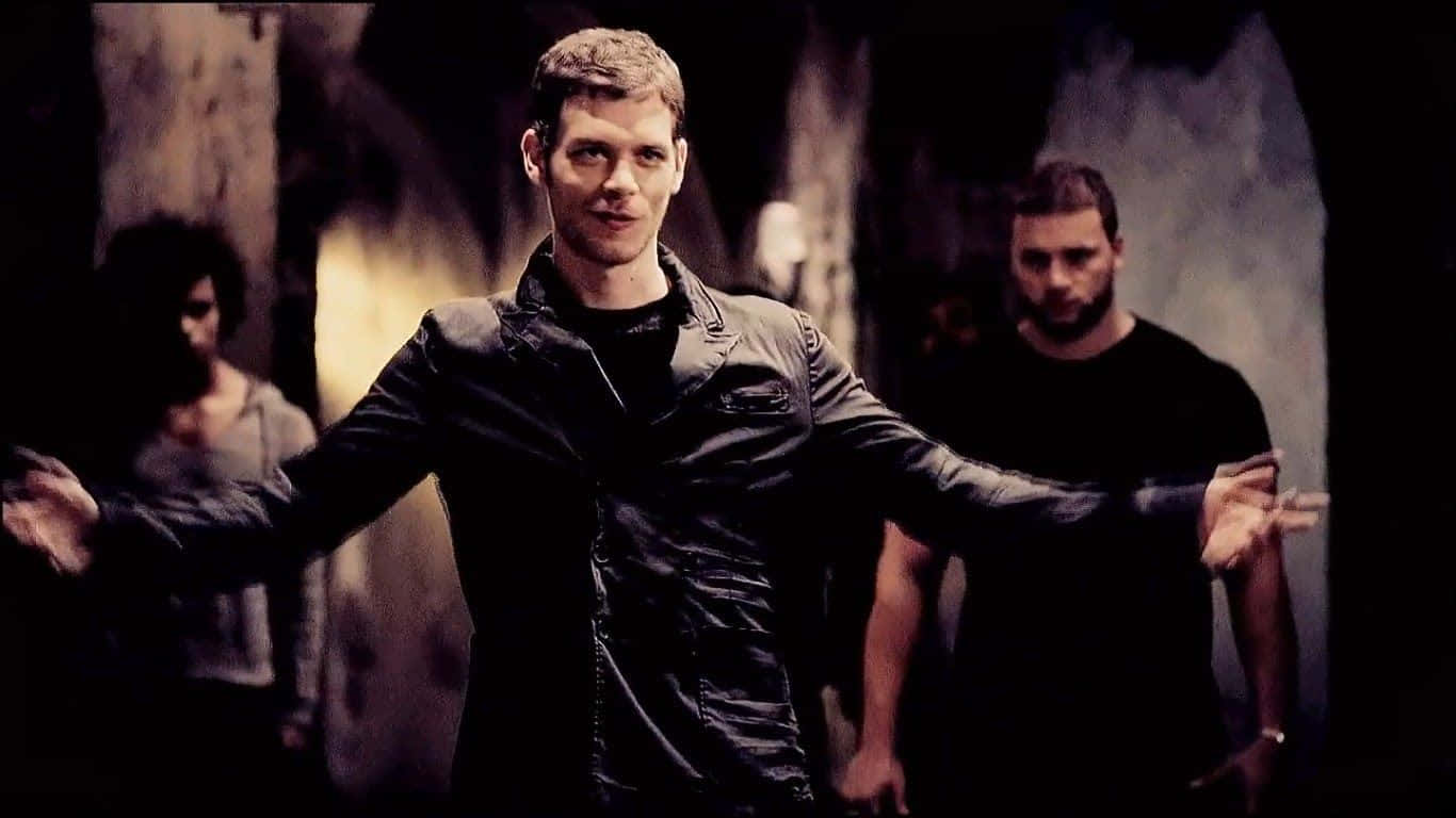 Klaus Mikaelson, black leather jacket, dimly lit, HD Desktop Wallpaper